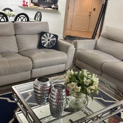 Two Leather Power Recliners Sofas Living Room 