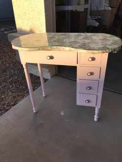 Antique hardwood vanity with glass top