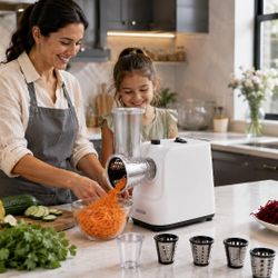 Vevor Electric Cheese Grater & Salad Maker with 5 Stainless Steel Attachments, 200W Motor (MG-S1)