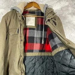 Mens American Eagle green cargo military style jacket zipper lined 