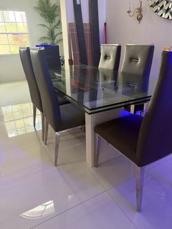 Glass Top Dining Table with 6 Chairs