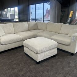 Cream Sectional With Ottoman 