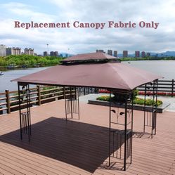 13x10 Ft Patio Double Roof Gazebo Replacement Canopy Top Fabric,Brown