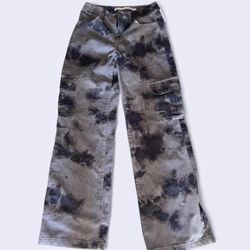 Tinseltown Boho Low Rise Cargo Cord Puddle Pant Black TieDye WideLeg!