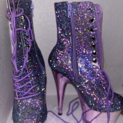 Pleaser Adore Rhinestone Lavender Boots