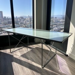 Glass Top Conference or Dining Table with Metal Wire Baseo