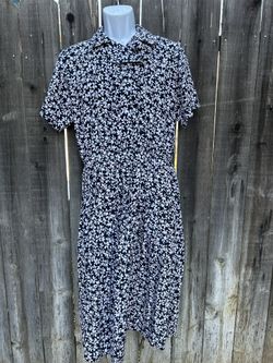 Liz Petites Black Dress – Retro 50s Style with White & Red Pattern, Size 10