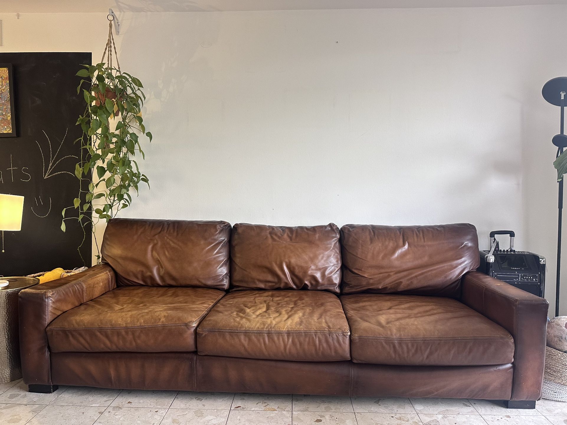 Restoration Hardware Brown Leather Sofa