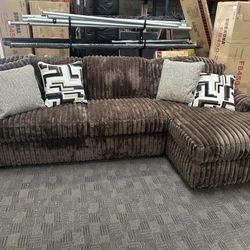 Brown Soft Corduroy Sectional Couch 