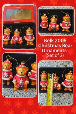 Belk 2005 Christmas Bear Ornaments (Set of 3