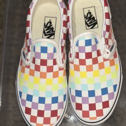 Vans Off the Wall Old Skool Rainbow Checkered Kids Sneakers Size 2 EUC