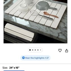 Large Stone Dish Drying Mat for Kitchen Counter, 24"x16" Quick Dry Collapsible