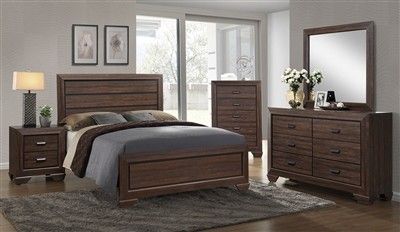 Brand new Farrow brown queen bed frame + dresser + mirror + nightstand