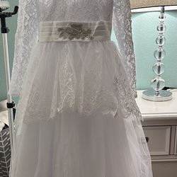 White Flowers Girl Dress  Sz 10-11