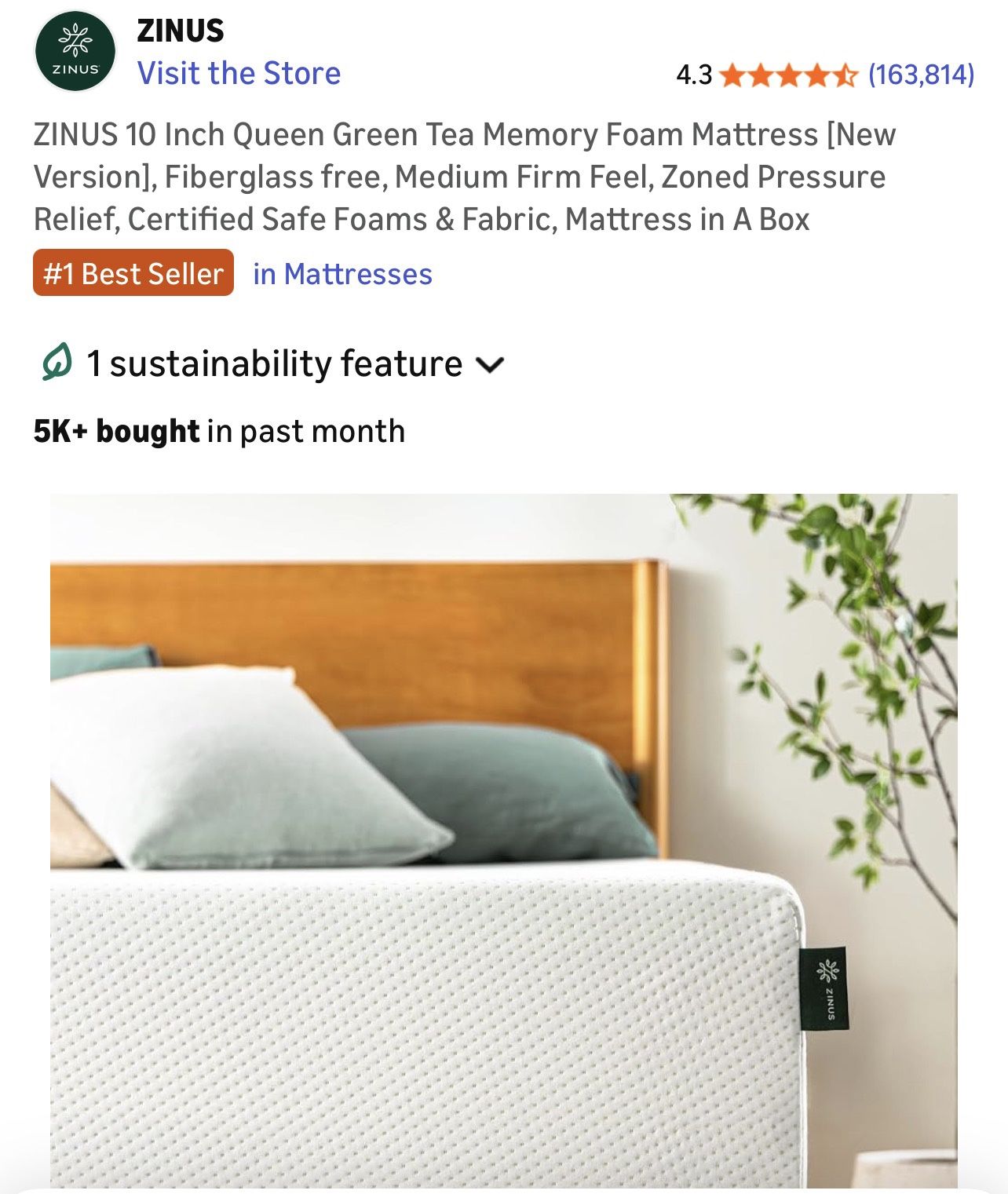 Zinus 10inch Green Tea Mattress New In Box