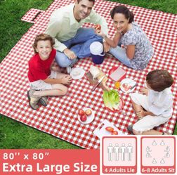 ZAZE Picnic Blanket Extra Large Waterproof, 80''x80''Checkered