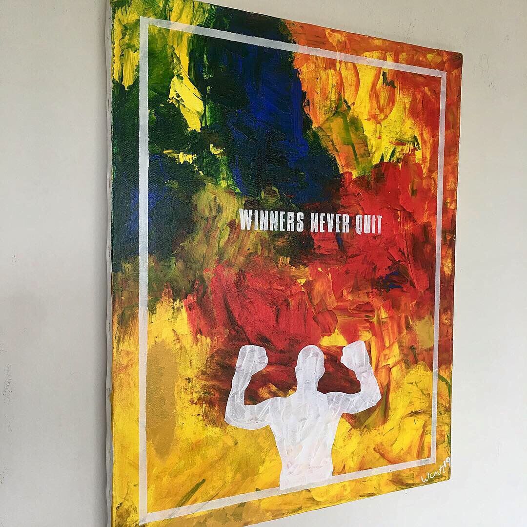 “Winners never quit” abstract positive art painting on canvas