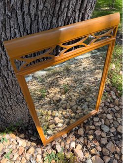 Vintage Wood Wall Mirror Decorative Fretwork Frame Mid Century Style