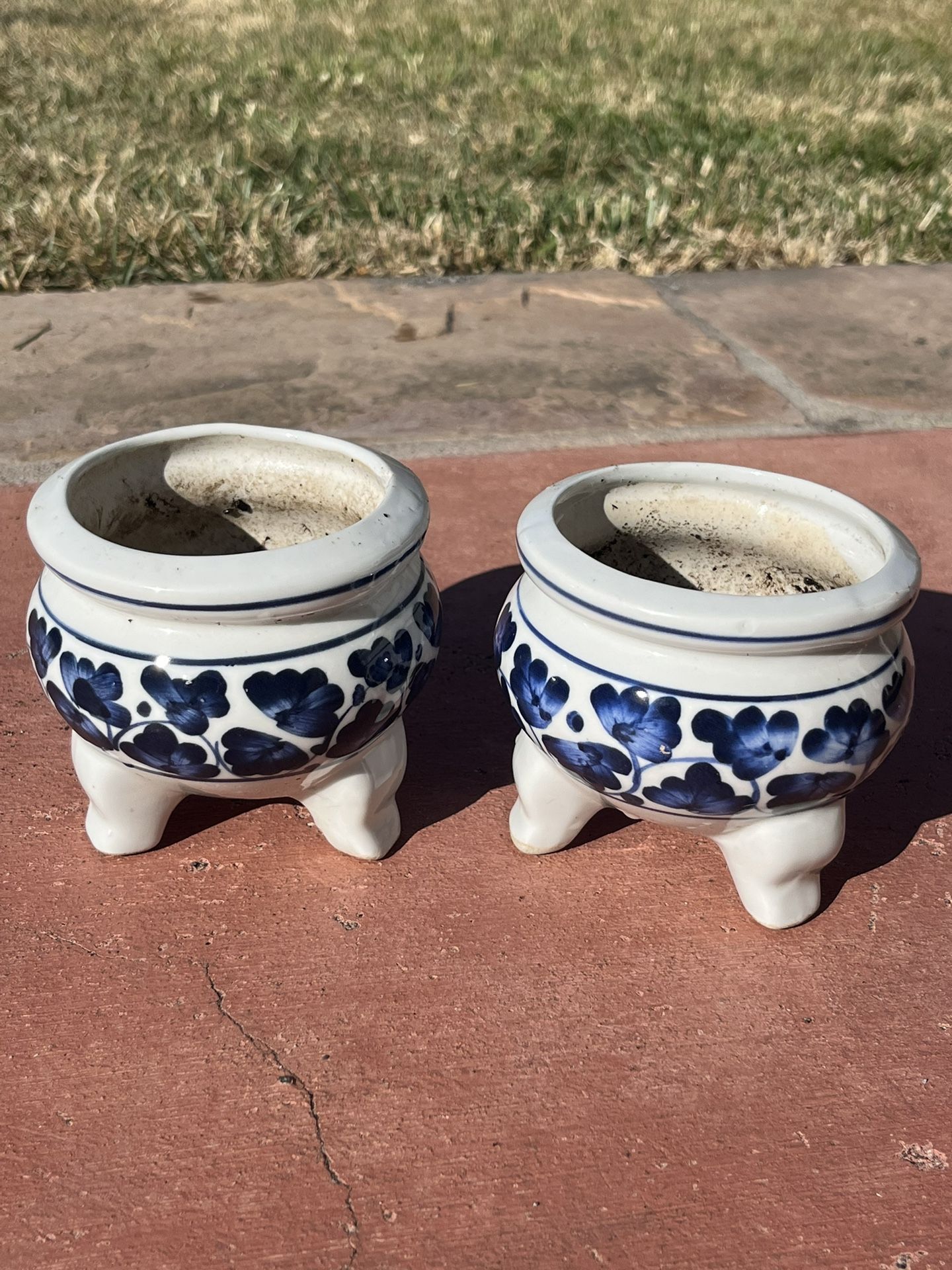 Two 3-inch Ceramic Footed Flower Pots Planters 