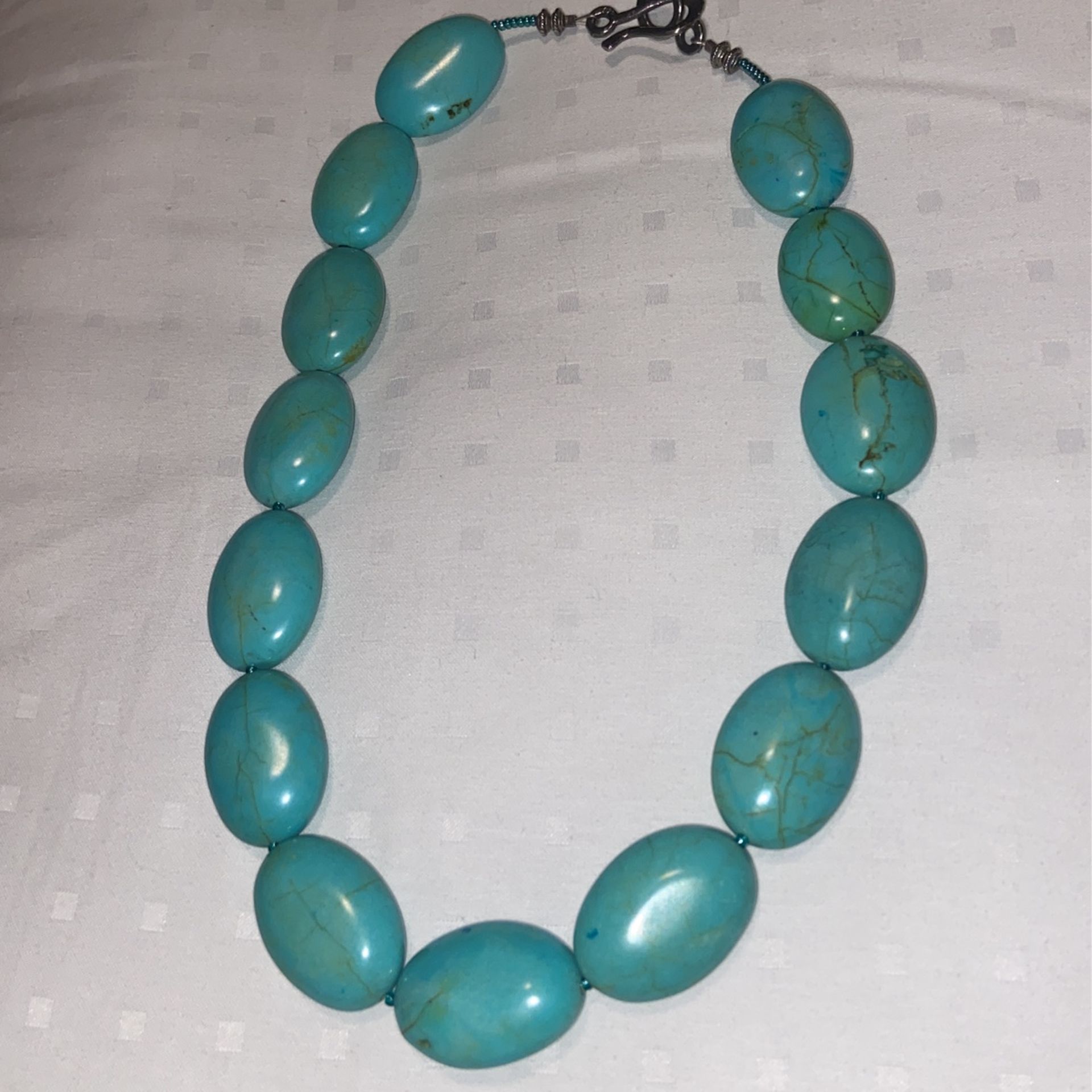 STATEMENT Vintage TURQUOISE & Howlite Large Bead NECKLACE 925 Clasp