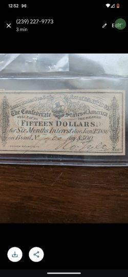 Confederate In Military Vintage Bonds And Bills