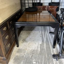 Vintage Burl Wood Dining Table with Black Trim