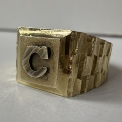 Real 10k Yellow Gold Diamond Cut Letter C Initial Singlet Ring Size 7.5 Band Width 5mm