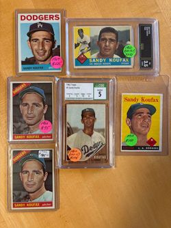👀 (6) SANDY KOUFAX TOPPS BASEBALL CARDS 👀 (2) GRADED