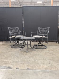 Ornate Cast Metal Outdoor Bistro Set with Swivel Chairs