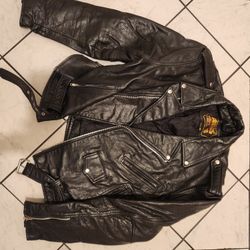 Unisex Black Genuine Leather Biker Jacket Medium by Bonus