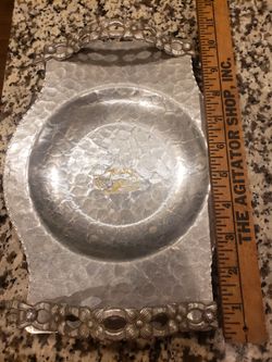 Vintage Serving Tray Rodney Kent Hand Wrought Hammered Aluminum Dogwood Handles 440