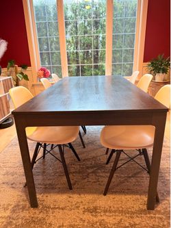 IKEA extendable dining table with 6 modern style chairs