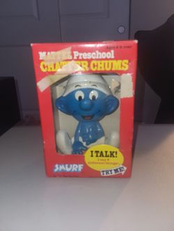 Chatter Chums Smurf Mattel Original Pull String 1982 * Box Damage Works*