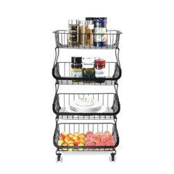 4 Tiers Rolling Metal Vegetable Fruit Basket, Rolling Cart