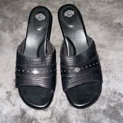 Harley Davidson Leather Wedge Sandals Women's Sz 7.5 Open-Toe