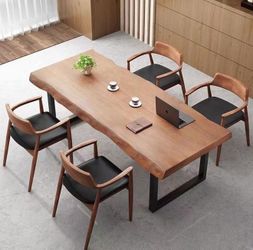 Stylish Solid Wood Office Desk with Sturdy Metal Base - Durable Multi-Size Executive Computer & Dining Table - Perfect for Home Office & Work Environm