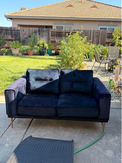 Navy Blue Velvet Loveseat with Gold Legs