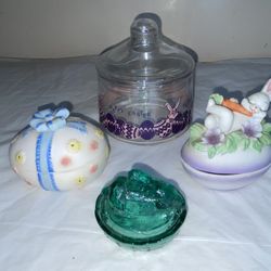 Easter Bunny Egg Trinket Box Candy Dish LOT