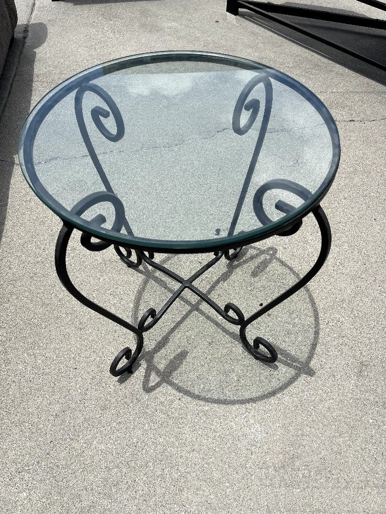 Wrought Iron Coffee and End Table With Glass