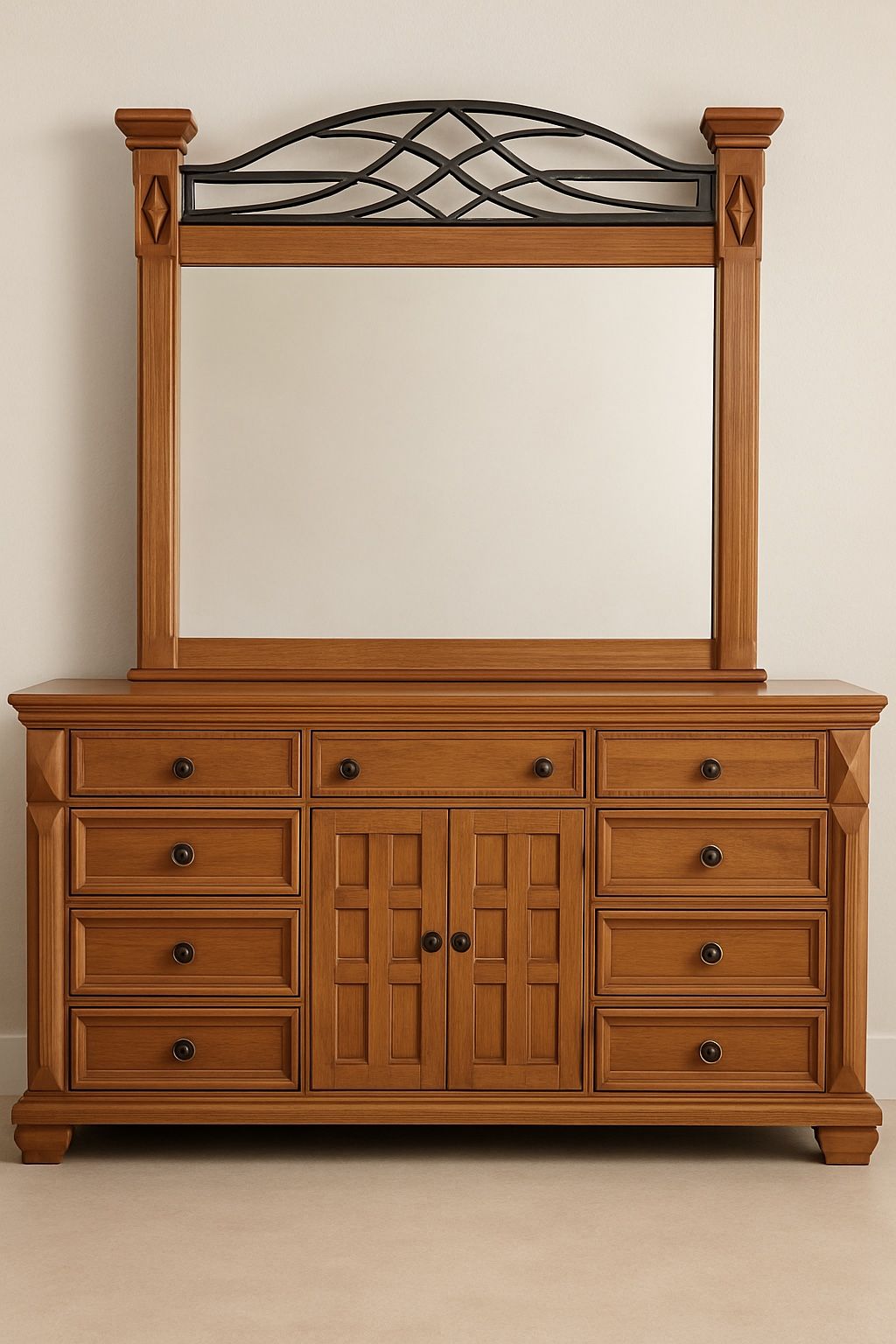 Solid Wood Dresser with Matching Mirror