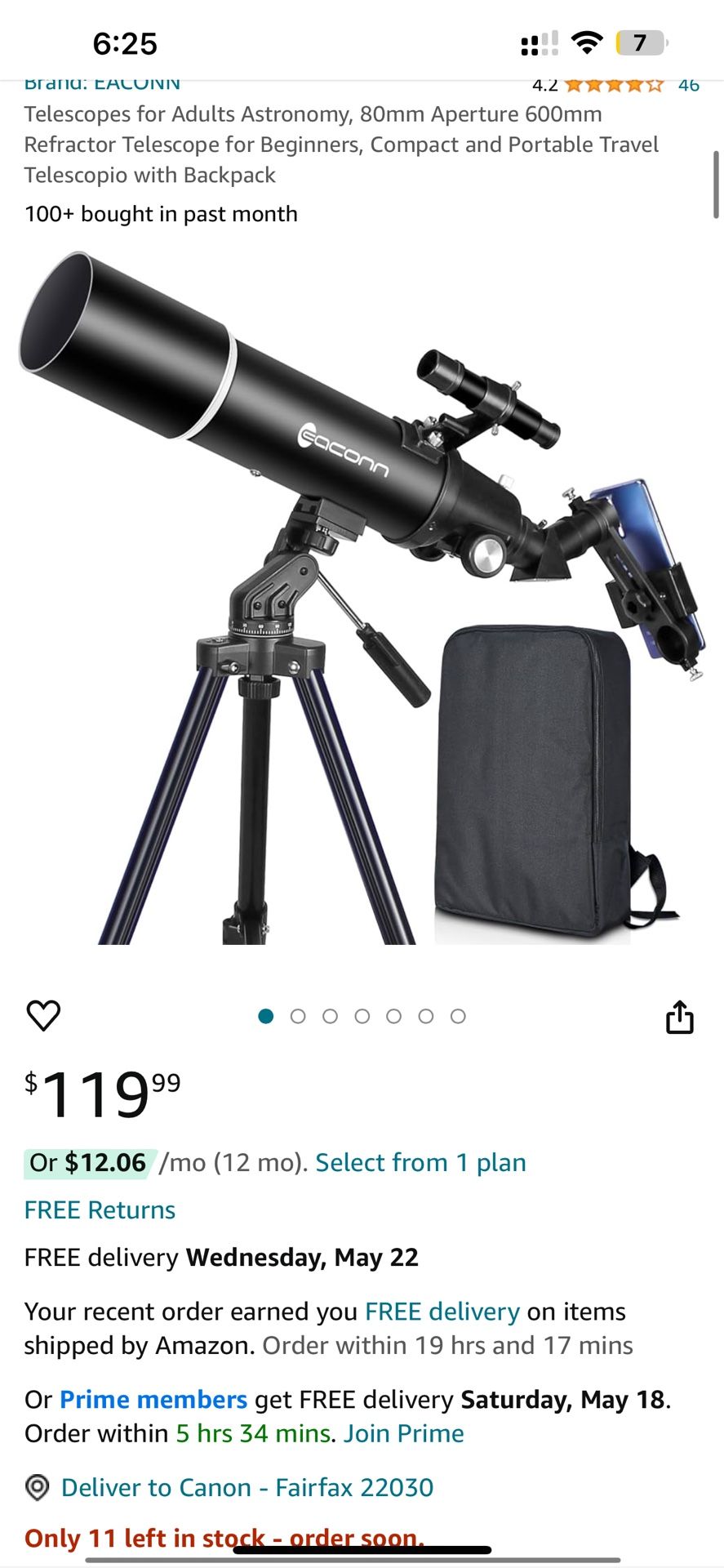Telescopes for Adults Astronomy, 80mm Aperture 600mm Refractor Telescope for Beginners, Compact and Portable Travel Telescopio with Backpack