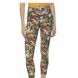 DKNY Women's Printed High-Waist 7/8 Leggings, XS, Army Multi Palms