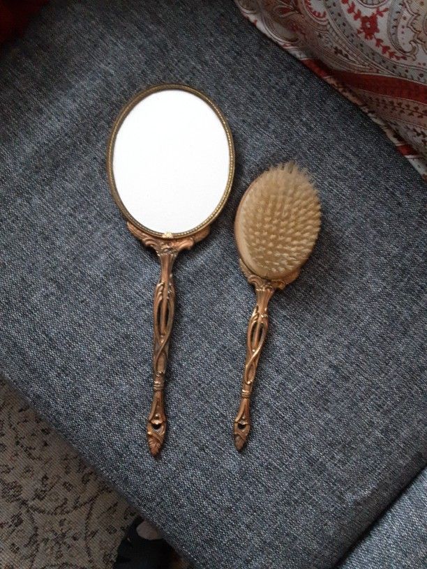 Vintage Vanity Dresser Mirror and Hairbrush