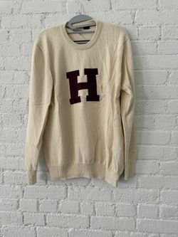 The COOP Harvard H Letter Sweater — Cream Cotton, XL