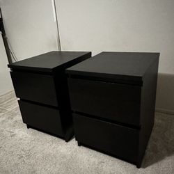 Pair Of IKEA MALM Nightstands Black Brown 2 Drawer