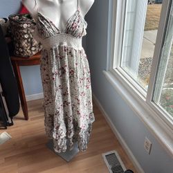 Floral Light Sundress, Ruffle, Open Back 