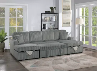 Brand New Grey Super Plush Corduroy Sectional Sofa Storage Sleeper