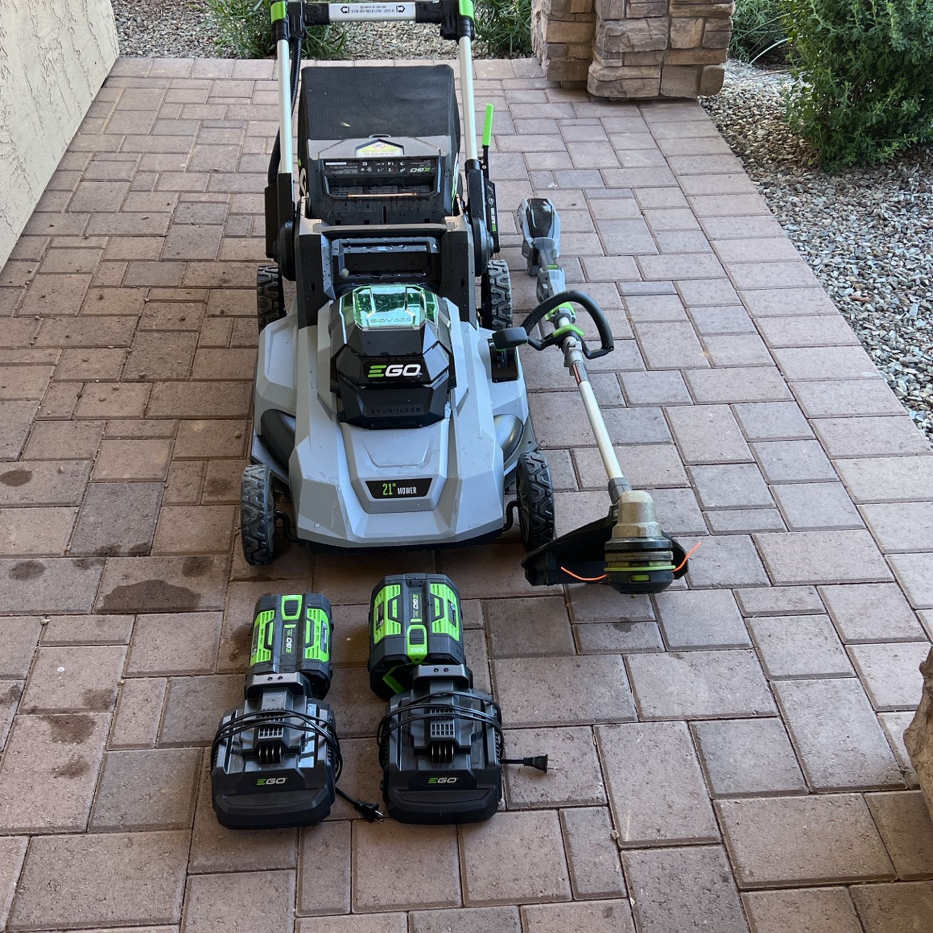 Ego Lawn Mower, Trimmer With Batteries And Chargers 