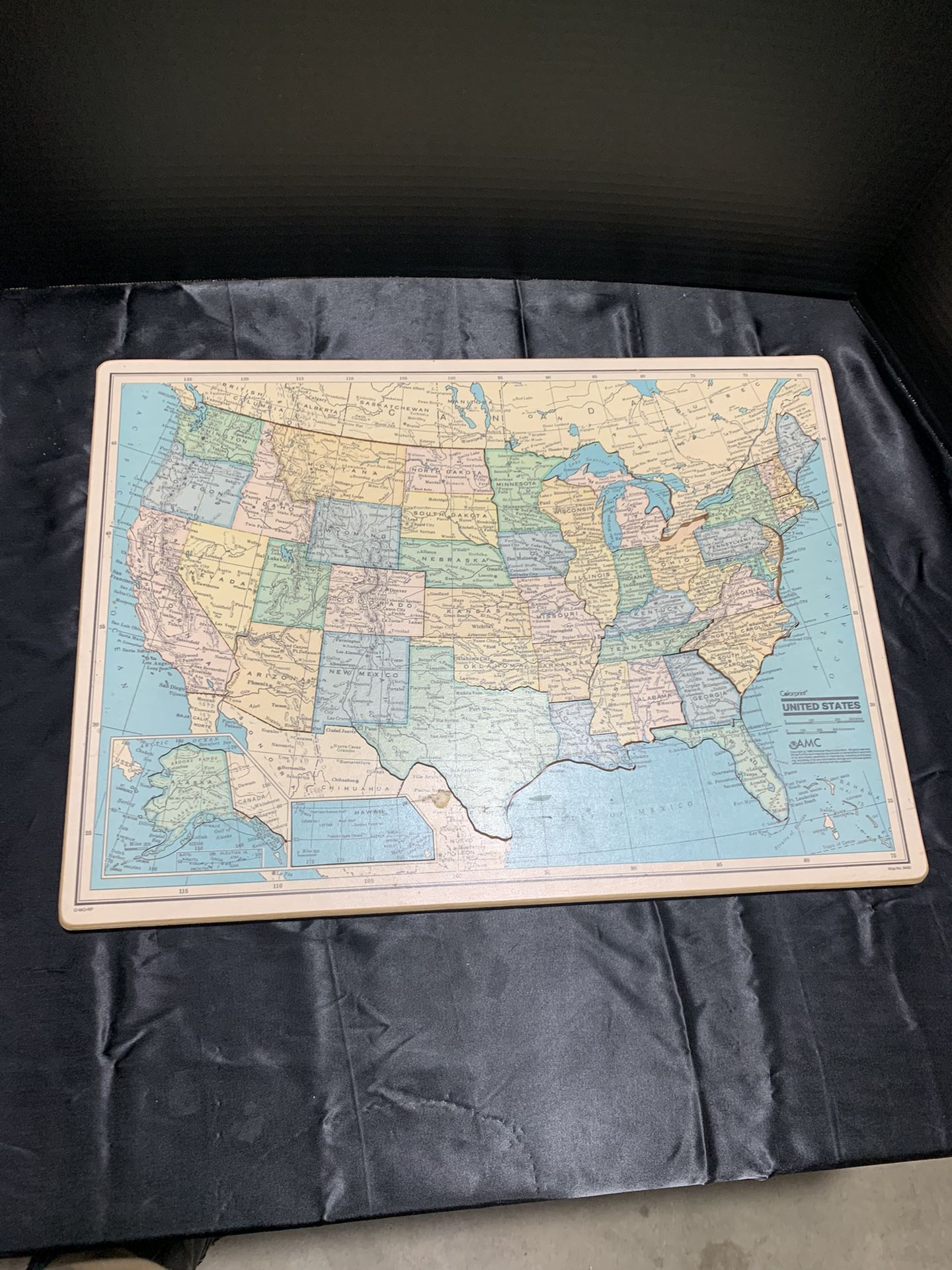 Vintage Wooden Puzzle USA Topological Map By American Map Corp
