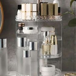 1pc 360 Degree Rotating Makeup Organizer, Transparent Makeup Display Stand, Large Capacity Dresser Storage Rack With 5 Adjustable Diy Trays, For Lipst